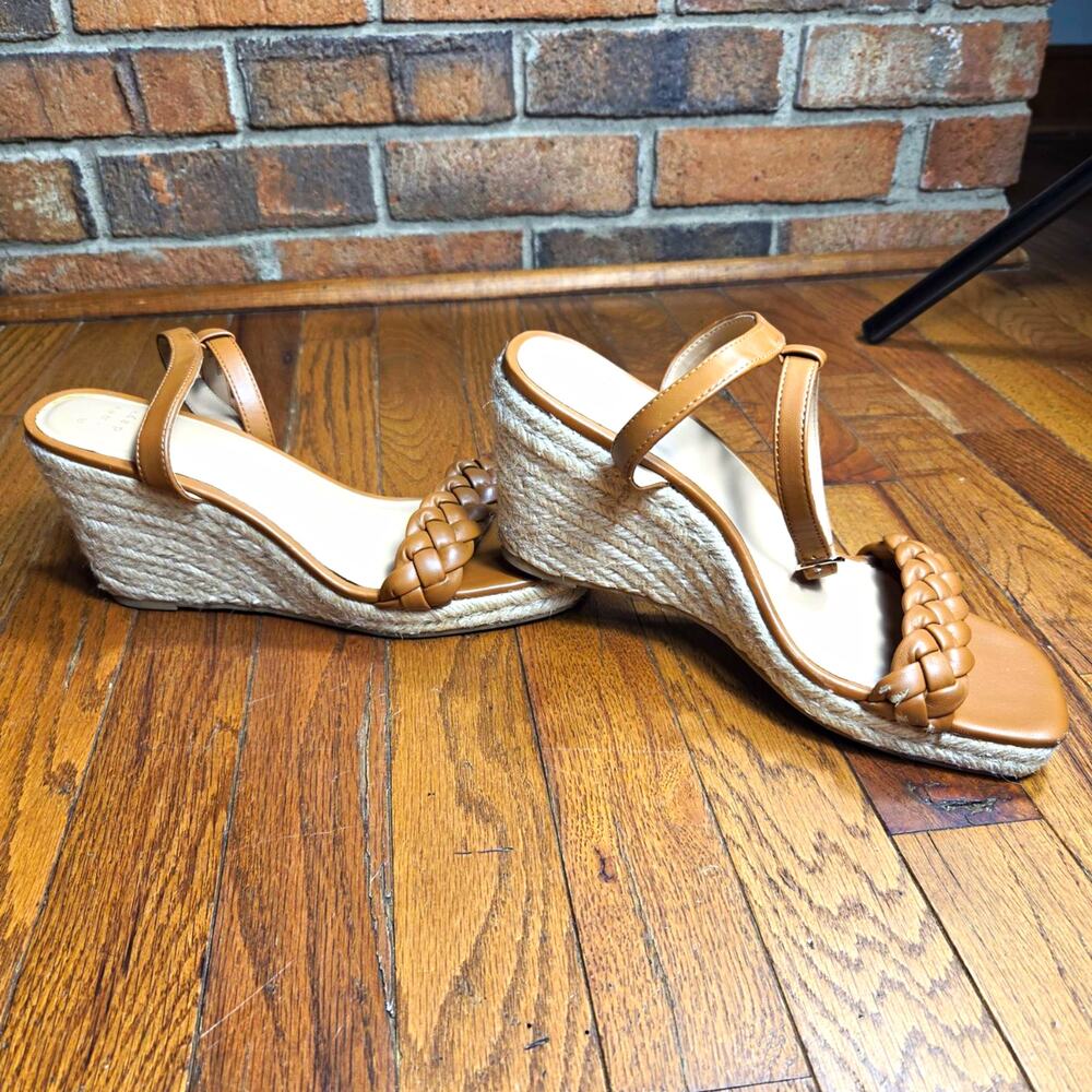 A New Day Womens Size 9 Tan Braided Espadrille Wedge Sandals Ankle Strap